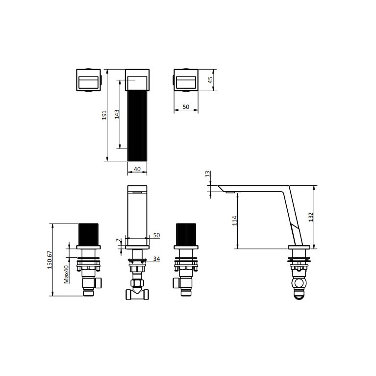 Crosswater Limit Chrome Deck Mounted Basin 3 Hole Set Li135dnc